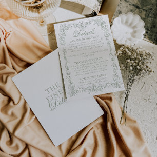 Cartão De Informações Detalhes de Casamento Retro Vintage Sage Verde Old