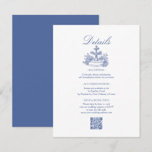 Cartão De Informações Detalhes de Casamento Romântico em Azul Poeira