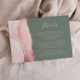 Cartão De Informações Detalhes de Casamento Rosa Bege Ágata Verde Sage D