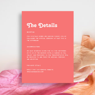 Cartão De Informações Detalhes de Casamento Rosa Coral Retrô Chic Minima