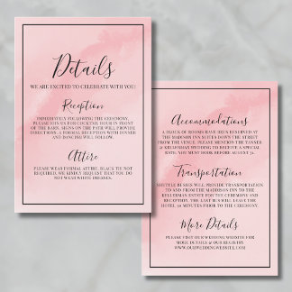 Cartão De Informações Detalhes de Casamento Rosa Elegante