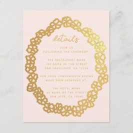 Cartão De Informações Detalhes de Casamento Rosa Floral Beige Coroa de F