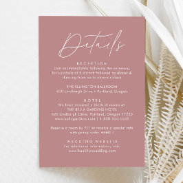 Cartão De Informações Detalhes de Casamento Rosa Po dusty Moderno Script