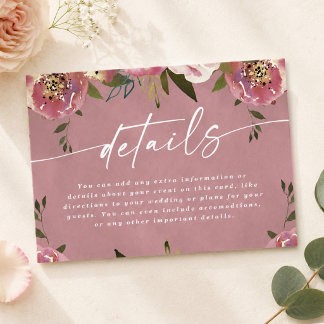 Cartão De Informações Detalhes de Casamento Rosa Selvagem Chic Florido