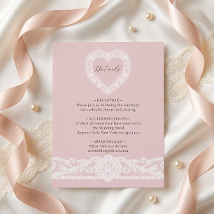 Cartão De Informações Detalhes de Casamento Rosa Veludo de Renda Vintage
