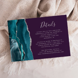 Cartão De Informações Detalhes de Casamento Roxo Ágata Prata Verde Moder