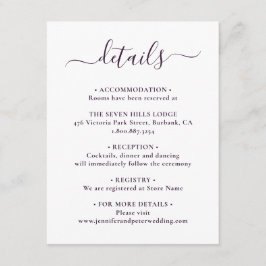 Cartão De Informações Detalhes de Casamento Roxo com Letra Elegante