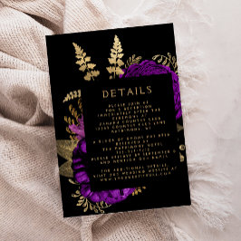 Cartão De Informações Detalhes de Casamento Roxo Floral Escuro Temperame