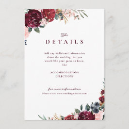 Cartão De Informações Detalhes de casamento rústico boho floral em Borgo
