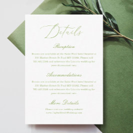 Cartão De Informações Detalhes de Casamento Simples Branco e Verde