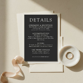 Cartão De Informações Detalhes de Casamento Simples Carvão Clássico