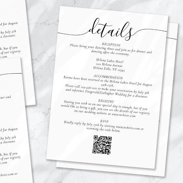 Cartão De Informações Detalhes de Casamento Simples de Script Elegante C (Criador carregado)