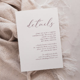 Cartão De Informações Detalhes de Casamento Simples e Elegantes em Letra
