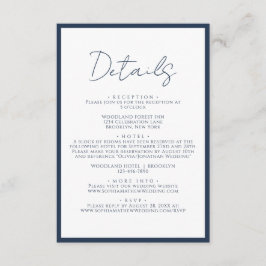 Cartão De Informações Detalhes de Casamento Simples em Azul Marinho com 