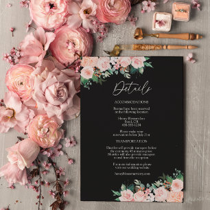 Cartão De Informações Detalhes de Casamento Simples Floral Rosa Claro Pr