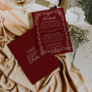 Cartão De Informações Detalhes de casamento sofisticados em burgundy vin