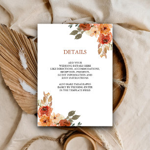 Cartão De Informações Detalhes de Casamento Terracota Floral Terroso