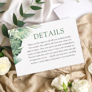 Cartão De Informações Detalhes de Casamento Tropical Moderno Verde
