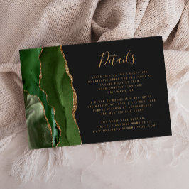 Cartão De Informações Detalhes de Casamento Verde Caçador Dourado Ágata