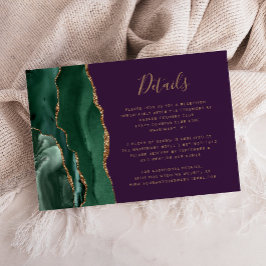 Cartão De Informações Detalhes de Casamento Verde Esmeralda Dourado Ágat
