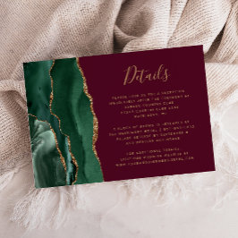 Cartão De Informações Detalhes de Casamento Verde Esmeralda Dourado Ágat