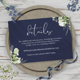 Cartão De Informações Detalhes de Casamento Verde Navy Azul Elegante