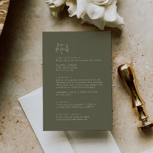 Cartão De Informações Detalhes de Casamento Verde Oliva Chic Moderno