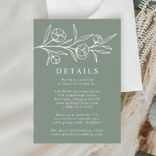 Cartão De Informações Detalhes de Casamento Verde Oliva com Florais Dese