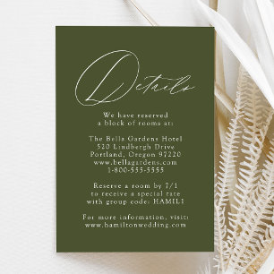 Cartão De Informações Detalhes de Casamento Verde Oliva Elegante Moderno
