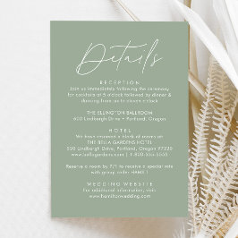 Cartão De Informações Detalhes de Casamento Verde Sage com Letra Moderna