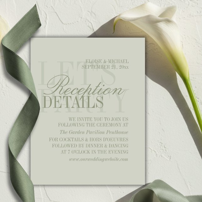 Cartão De Informações Detalhes de Casamento Verde Sage em Rótulo Moderno (Modern Script Sage Green Wedding Details Enclosure Card)