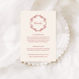 Cartão De Informações Detalhes de Casamento Vermelho Carmesim Vintage Ch