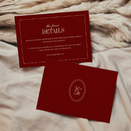 Cartão De Informações Detalhes de Casamento Vinho Tinto Monograma Clássi
