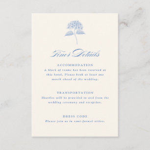 Cartão De Informações Detalhes de Casamento Vintage com Hortênsia Azul