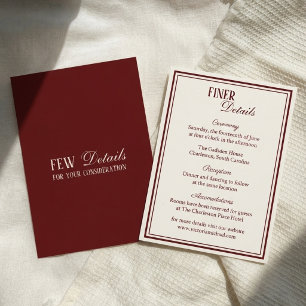 Cartão De Informações Detalhes de Casamento Vintage Dinheiro Antigo Verm