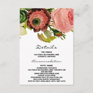 Cartão De Informações Detalhes de Casamento Vintage Flores Botânicas