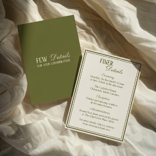 Cartão De Informações Detalhes de Casamento Vintage Verde Oliva Old Mone