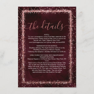 Cartão De Informações Detalhes de Confetti Dourado e Rosa da Borgonha