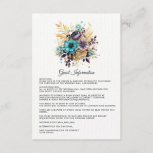 Cartão De Informações Detalhes de Convidados para Casamento Floral Azul