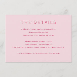 Cartão De Informações Detalhes de Evento Minimalista Rosa Elegante