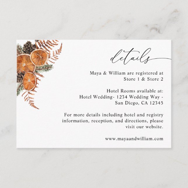 Cartão De Informações Detalhes de Férias Rústicas de Laranjas (Frente)