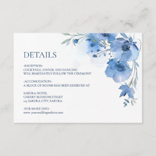 Cartão De Informações Detalhes de Flor de Aquarela Azul