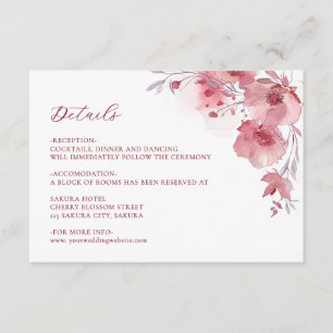 Cartão De Informações Detalhes de Flores de Aquarela Rosa Desbotado