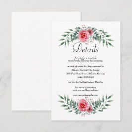 Cartão De Informações Detalhes de folhagem rosa de rosa em aquarela