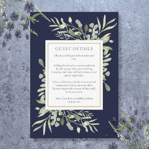 Cartão De Informações Detalhes de Hospedagem do Casamento Navy Blue Gree