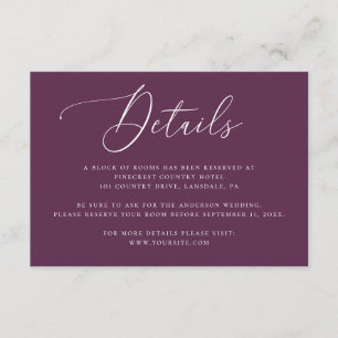 Cartão De Informações Detalhes de Hotel de Casamento com Elegante Grafia