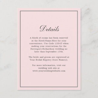 Cartão De Informações Detalhes de Informações de Casamento Elegante Simp