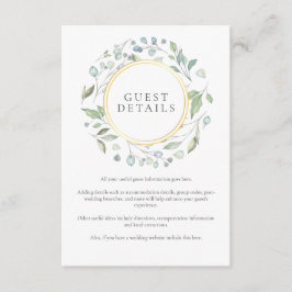 Cartão De Informações Detalhes de Informações do Convidados com Guarland