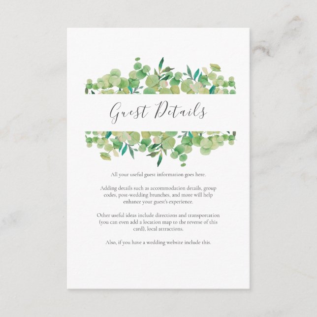Cartão De Informações Detalhes de Informações para Convidados com Eucali (Frente)