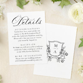 Cartão De Informações Detalhes de Noiva com Elegante Crista Floral Preta